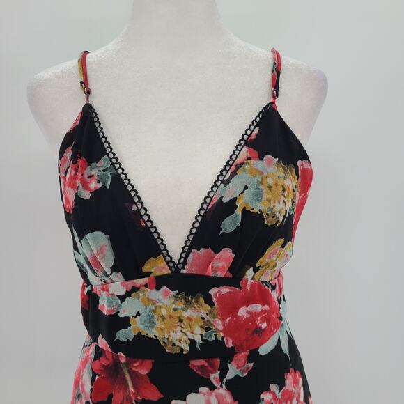 Y2K Babydoll Fairygoth Maxi Dress Small Plunge Sheer Floral Asymmetrical Lace - Picture 2 of 14